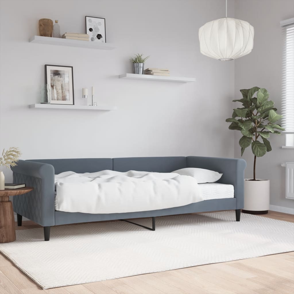 Lit de jour avec matelas gris foncé 90x200 cm velours - XIOS