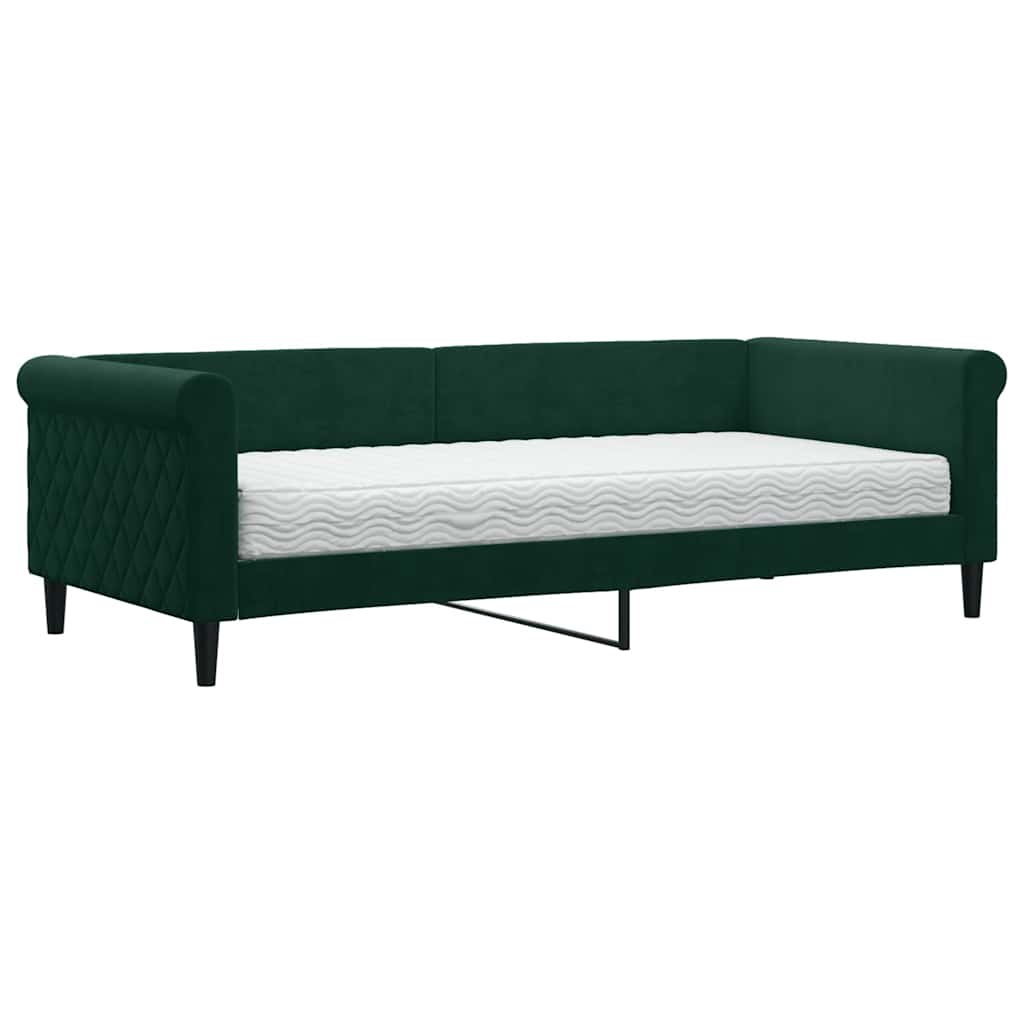Lit de jour avec matelas vert foncé 90x200 cm velours