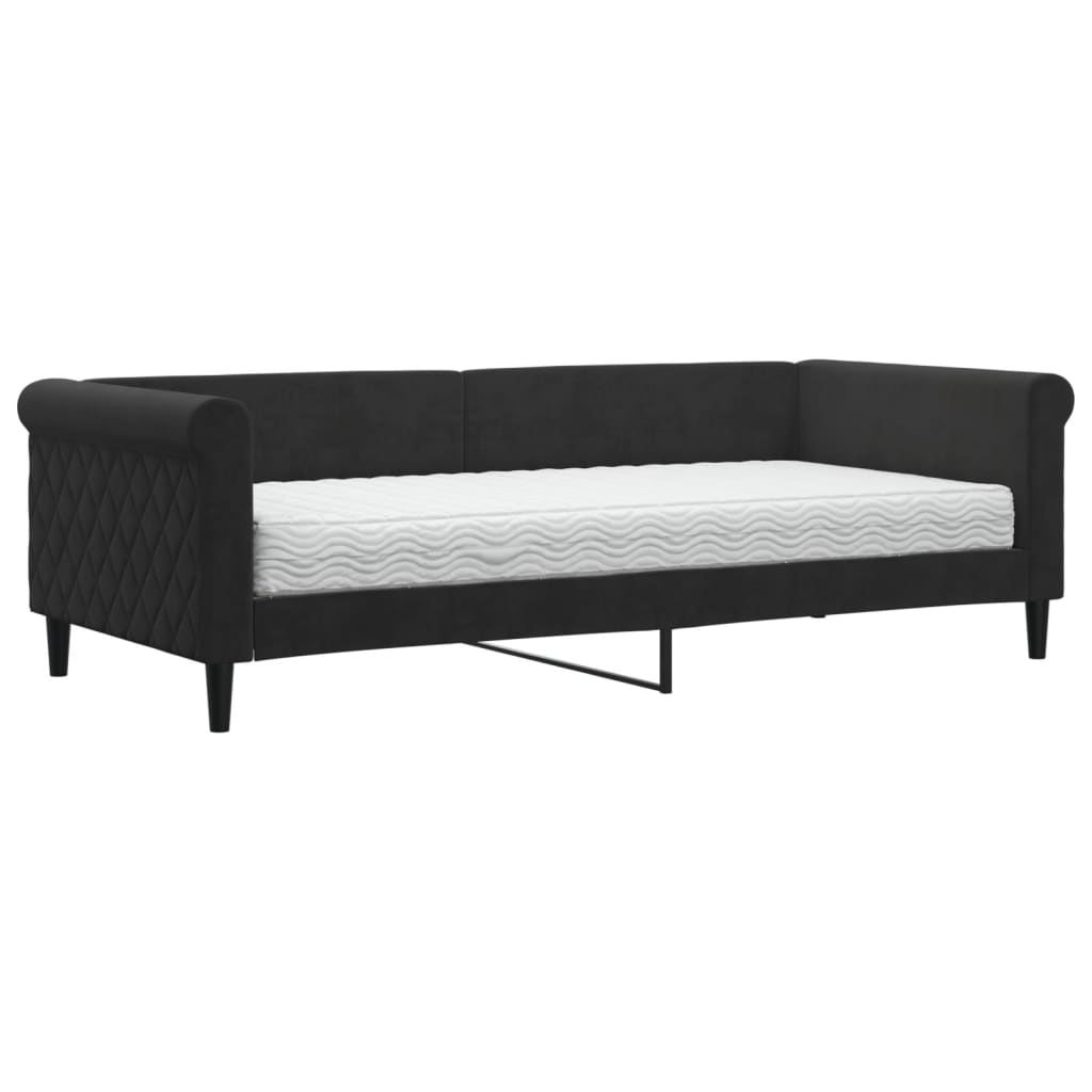 Lit de jour avec matelas noir 90x200 cm velours - XIOS
