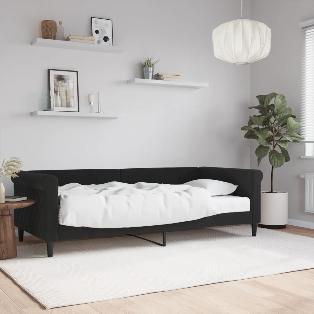 Lit de jour avec matelas noir 90x200 cm velours - XIOS