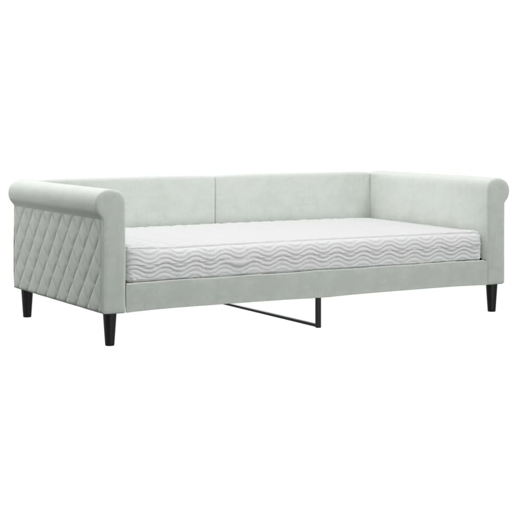 Lit de jour avec matelas gris clair 100x200 cm velours - XIOS