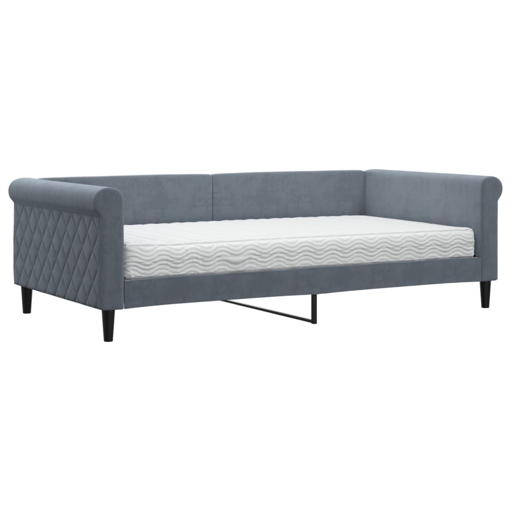 Lit de jour avec matelas gris foncé 100x200 cm velours - XIOS