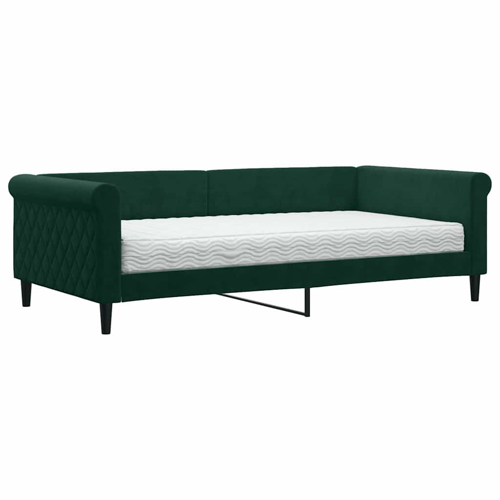 Lit de jour avec matelas vert foncé 100x200 cm velours - XIOS