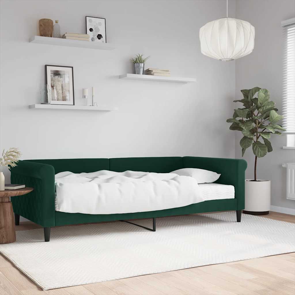 Lit de jour avec matelas vert foncé 100x200 cm velours - XIOS