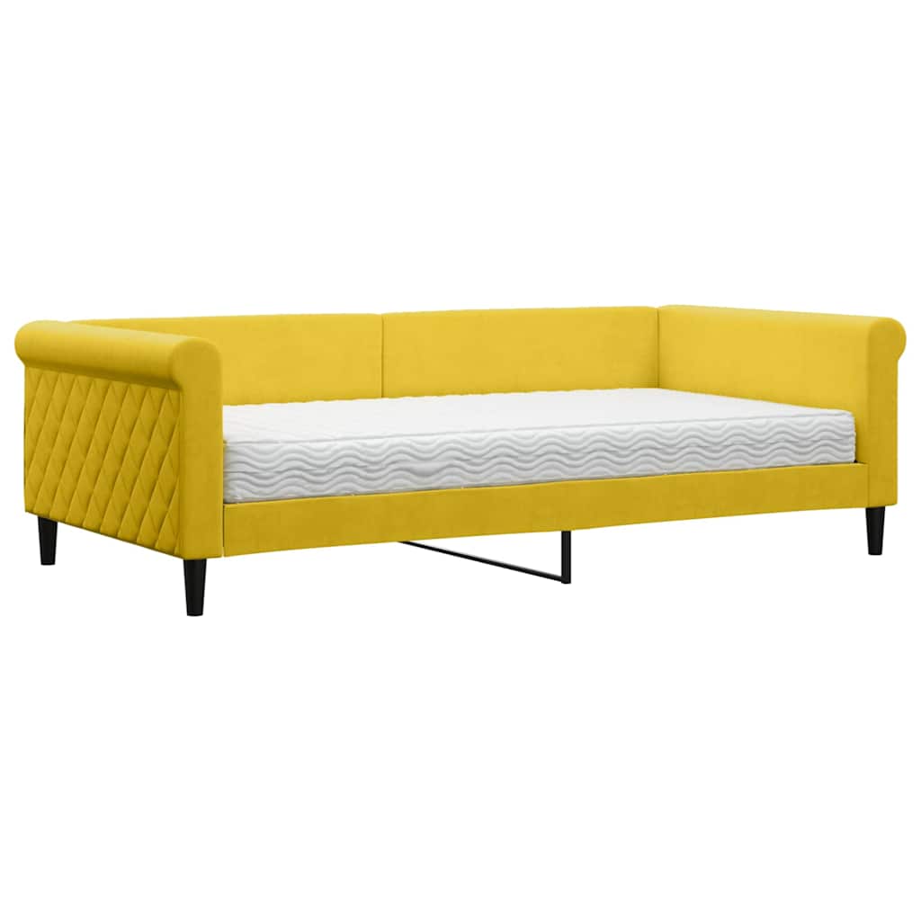 Lit de jour avec matelas jaune 100x200 cm velours - XIOS