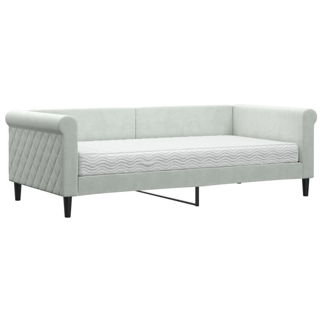 Lit de jour avec matelas gris clair 90x190 cm velours - XIOS