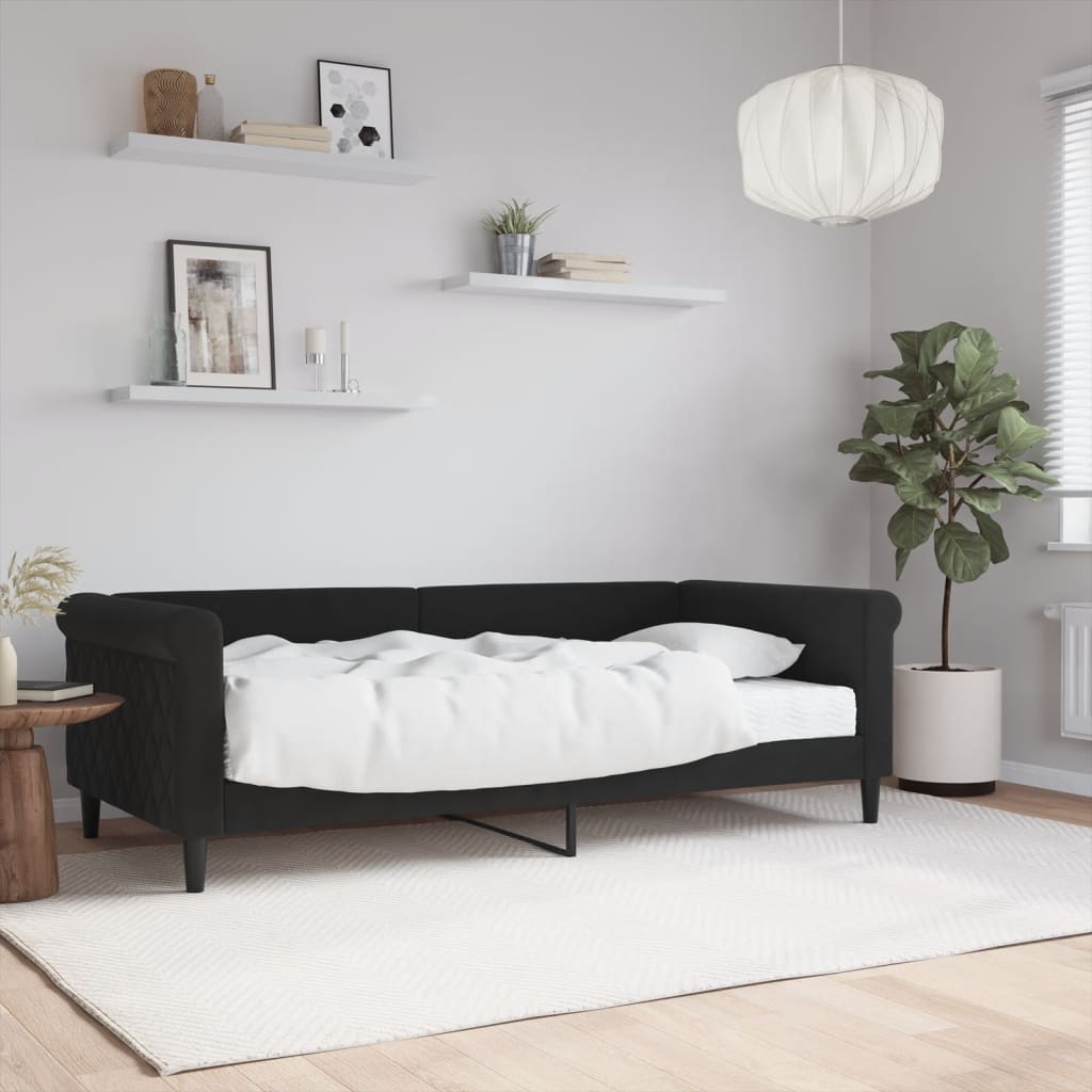 Lit de jour avec matelas noir 90x190 cm velours - XIOS