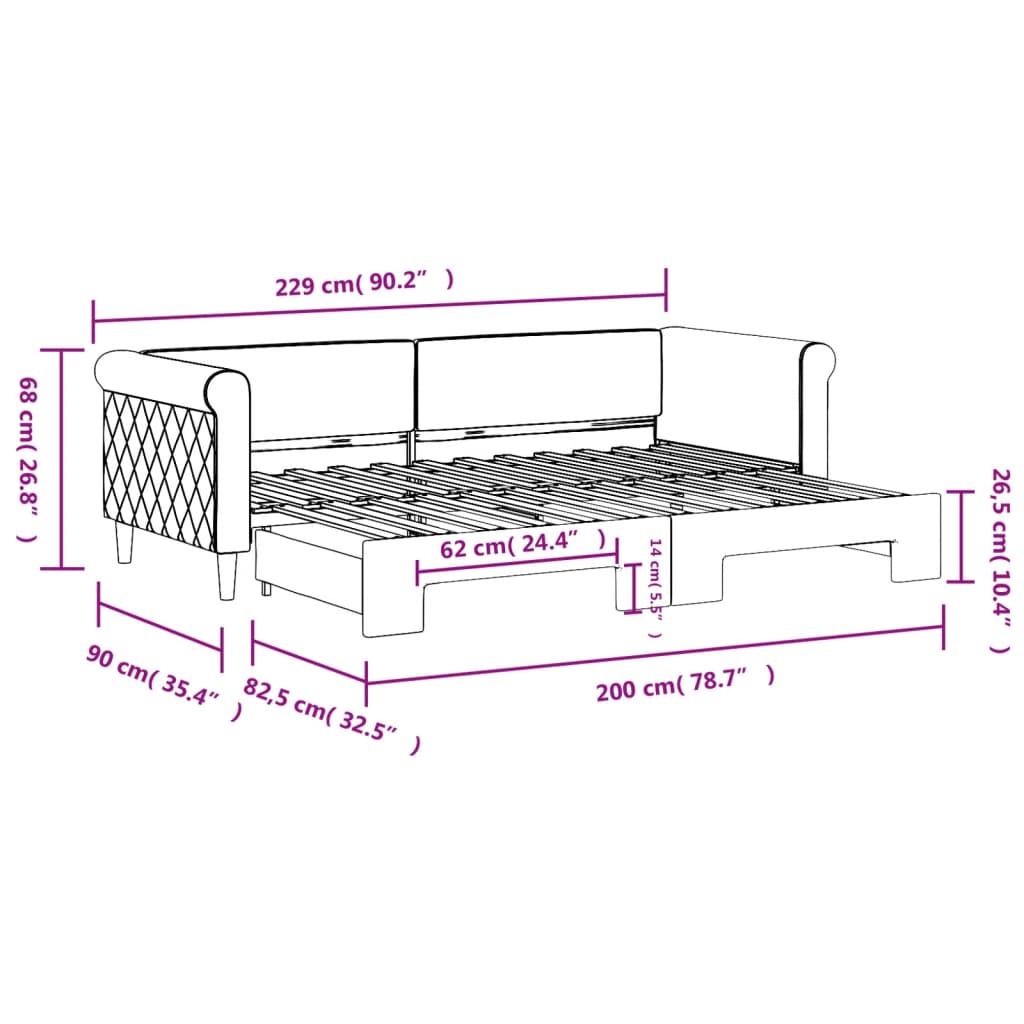 Lit de jour avec gigogne sans matelas gris foncé 80x200 cm - XIOS