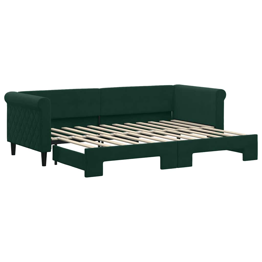 Lit de jour avec gigogne sans matelas vert foncé 80x200 cm