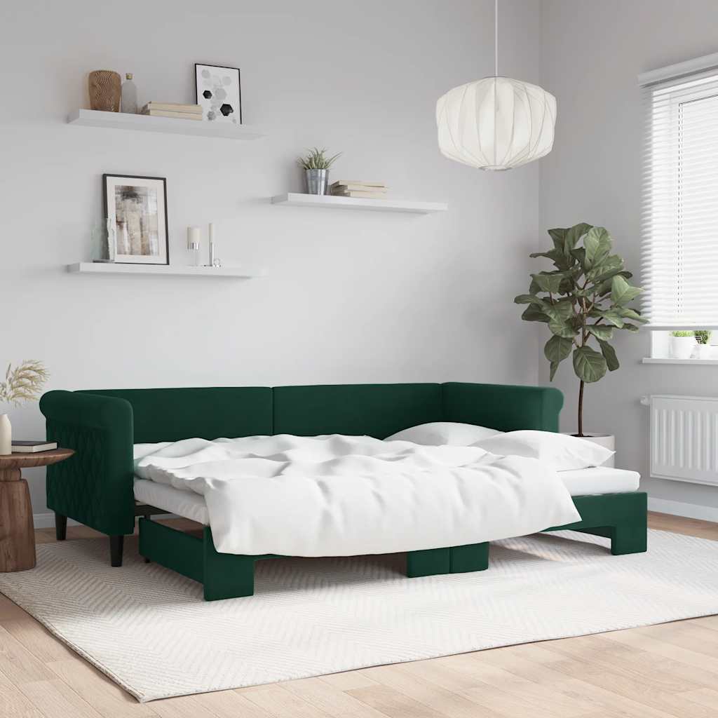 Lit de jour avec gigogne sans matelas vert foncé 80x200 cm