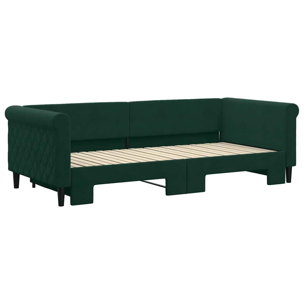 Lit de jour avec gigogne sans matelas vert foncé 90x200 cm