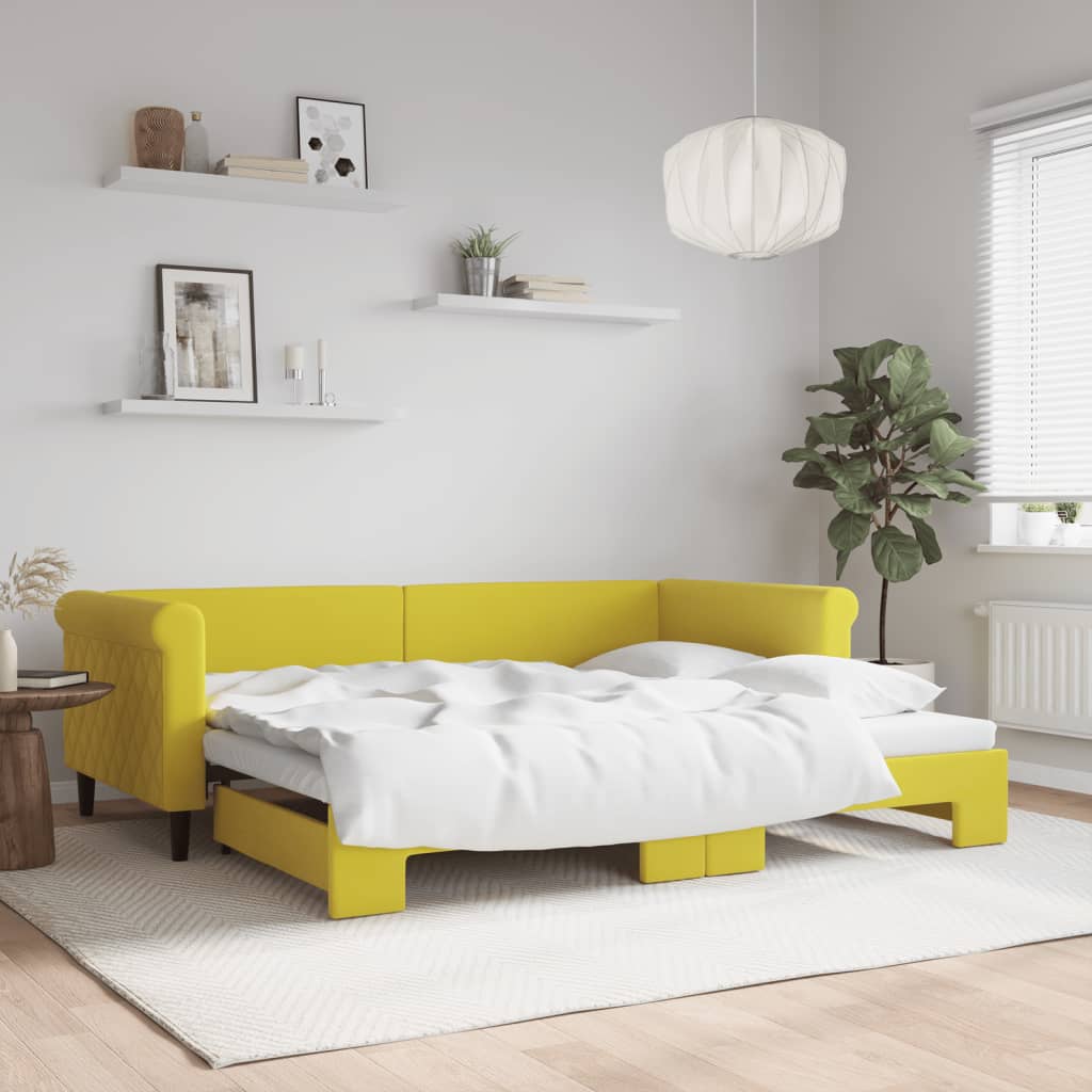 Lit de jour avec lit gigogne jaune 90x200 cm velours - XIOS