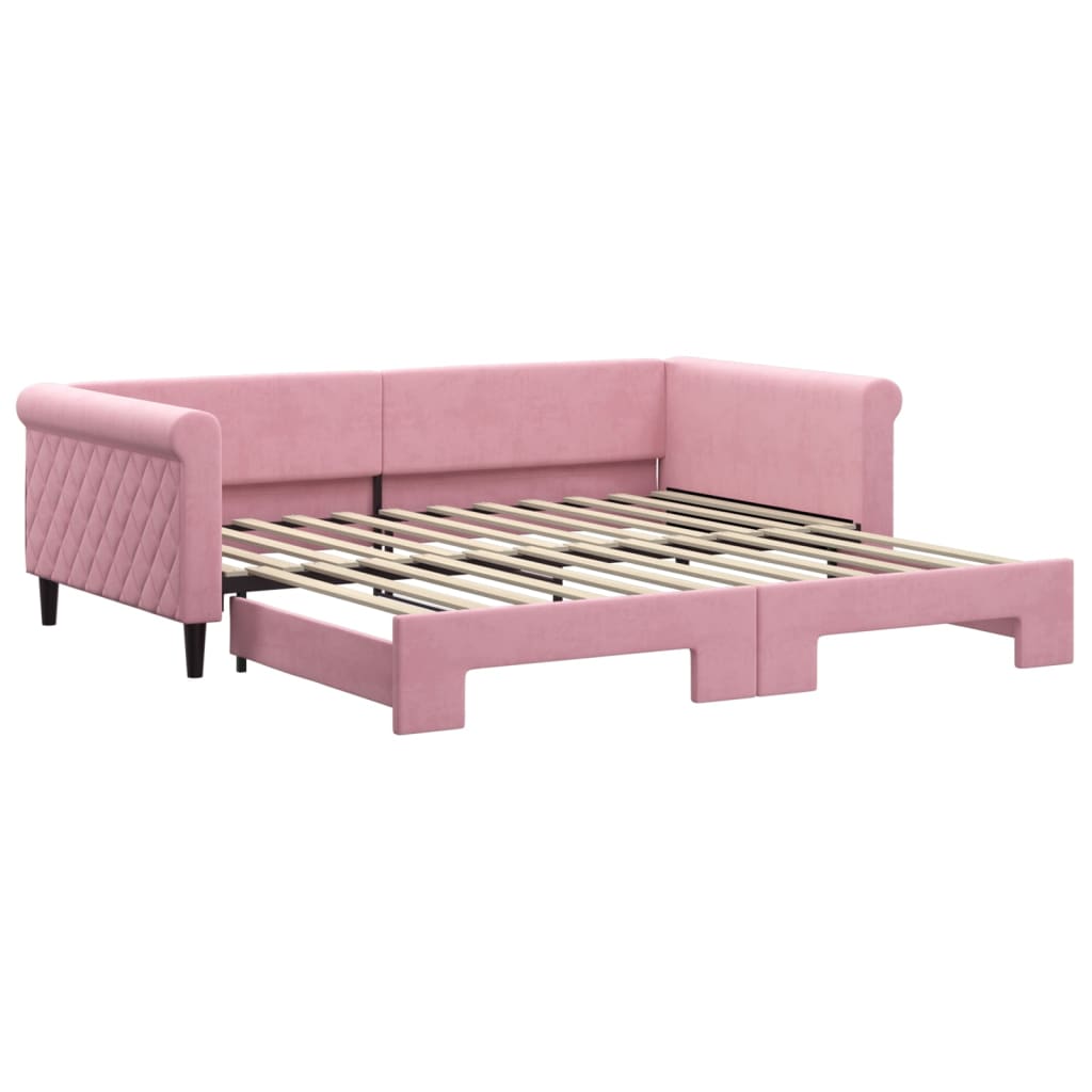 Lit de jour avec lit gigogne rose 100x200 cm velours