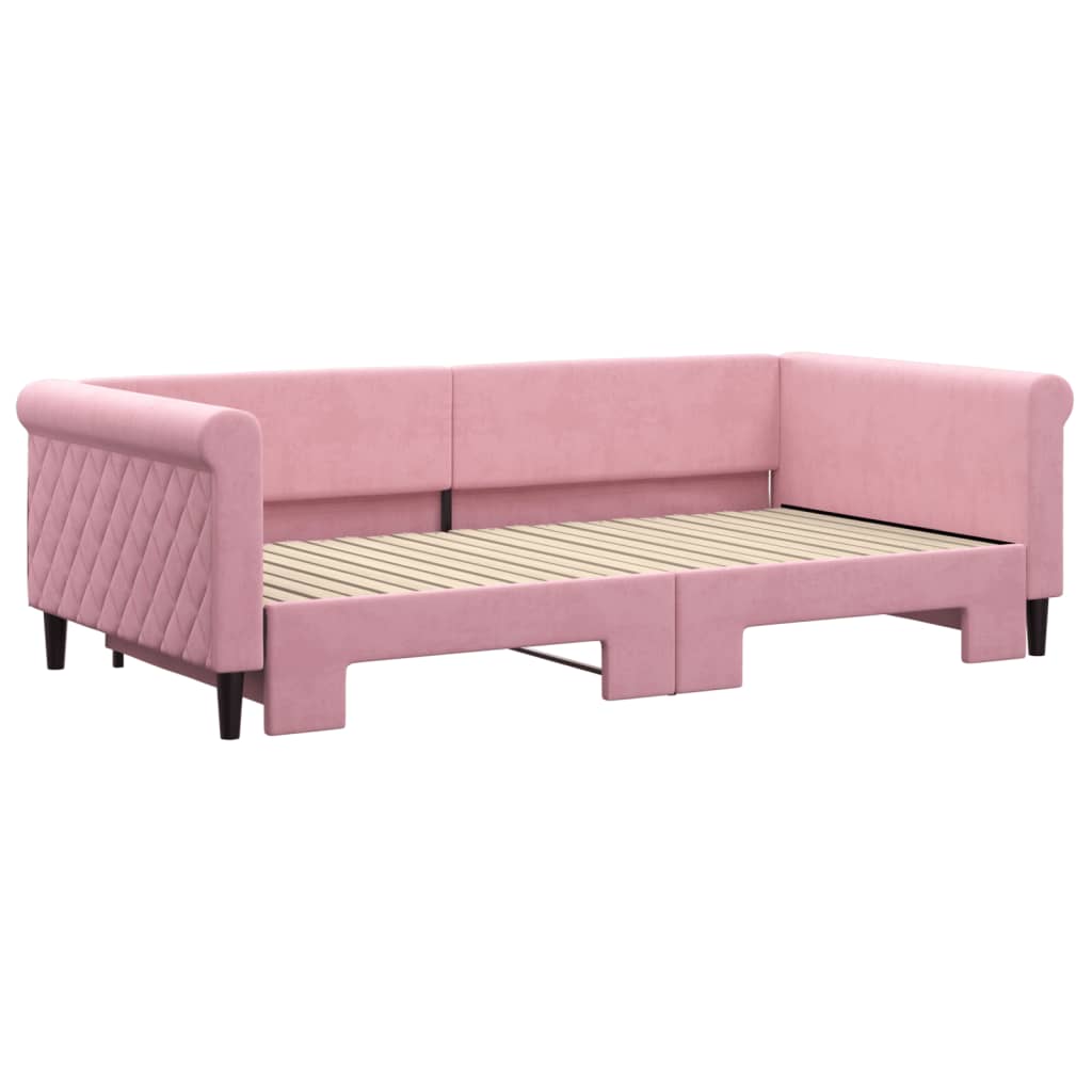 Lit de jour avec lit gigogne rose 100x200 cm velours