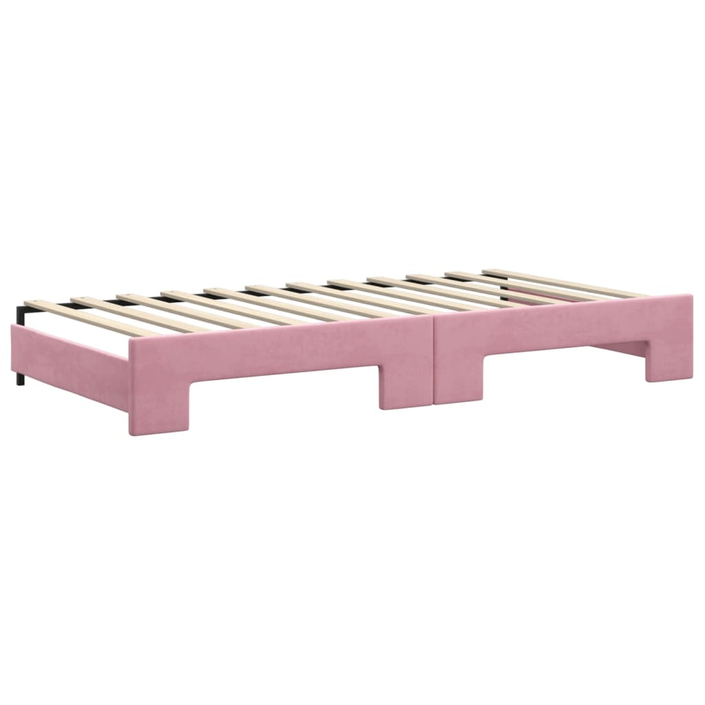 Lit de jour avec lit gigogne rose 100x200 cm velours