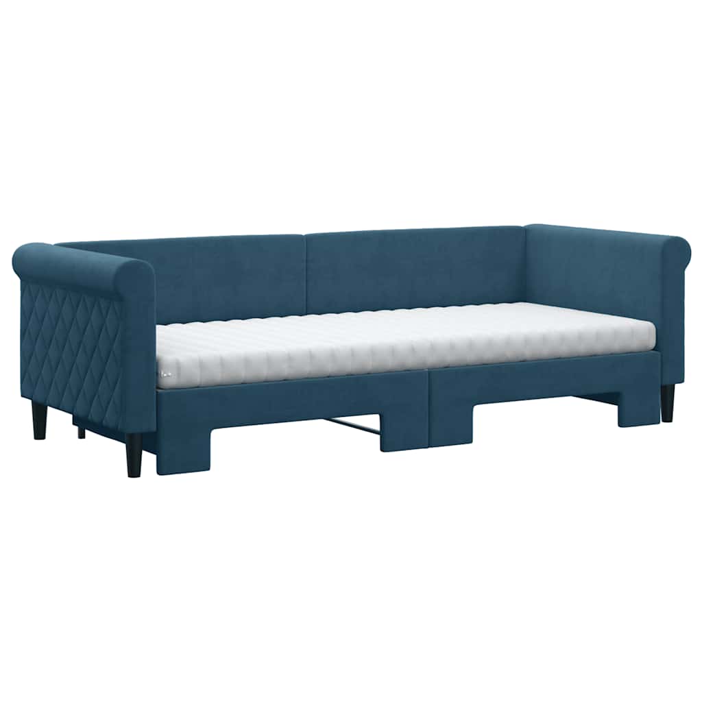 Lit de jour avec lit gigogne et matelas bleu 80x200 cm velours