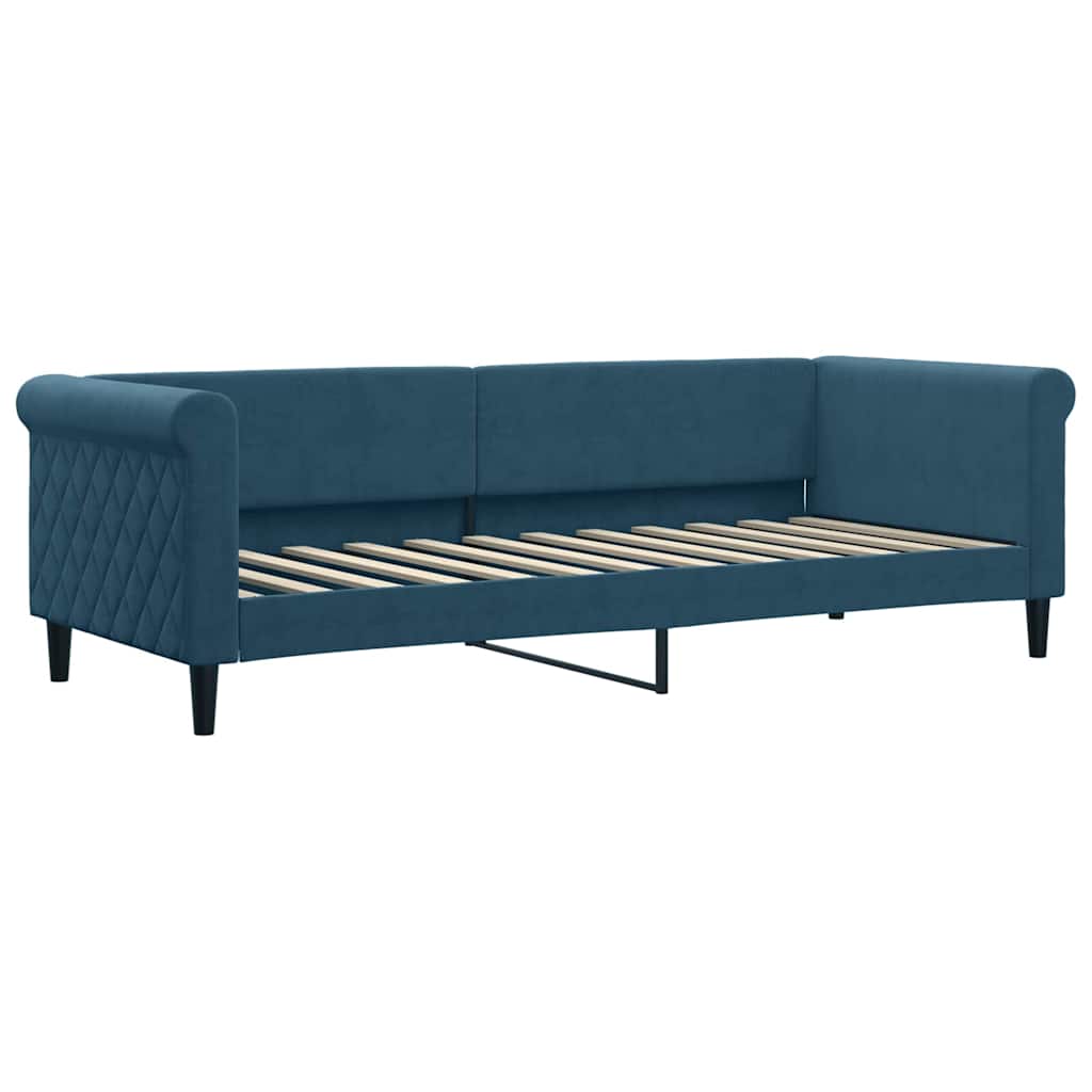 Lit de jour avec lit gigogne et matelas bleu 80x200 cm velours