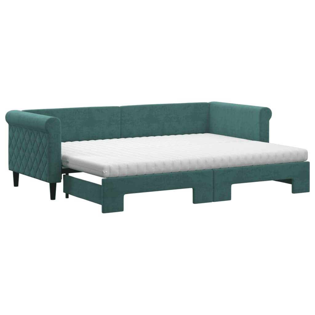 Lit de jour avec gigogne et matelas vert foncé 80x200cm velours - XIOS