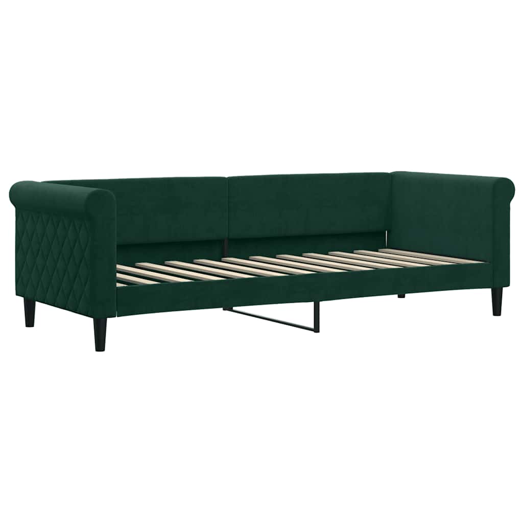 Lit de jour avec gigogne et matelas vert foncé 80x200cm velours