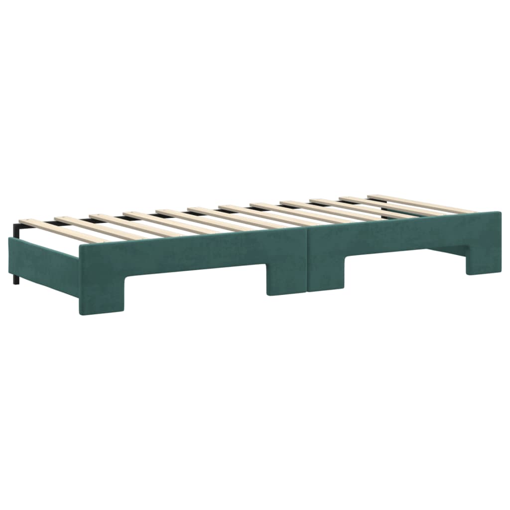 Lit de jour avec gigogne et matelas vert foncé 80x200cm velours - XIOS
