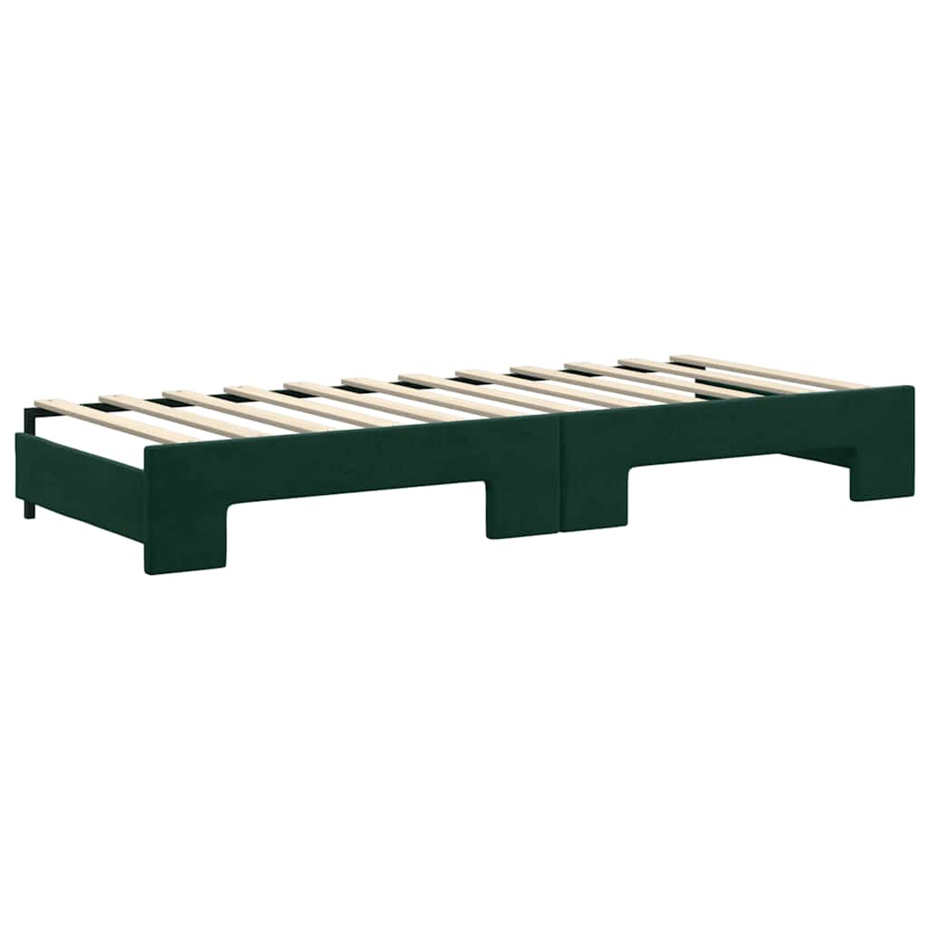 Lit de jour avec gigogne et matelas vert foncé 80x200cm velours