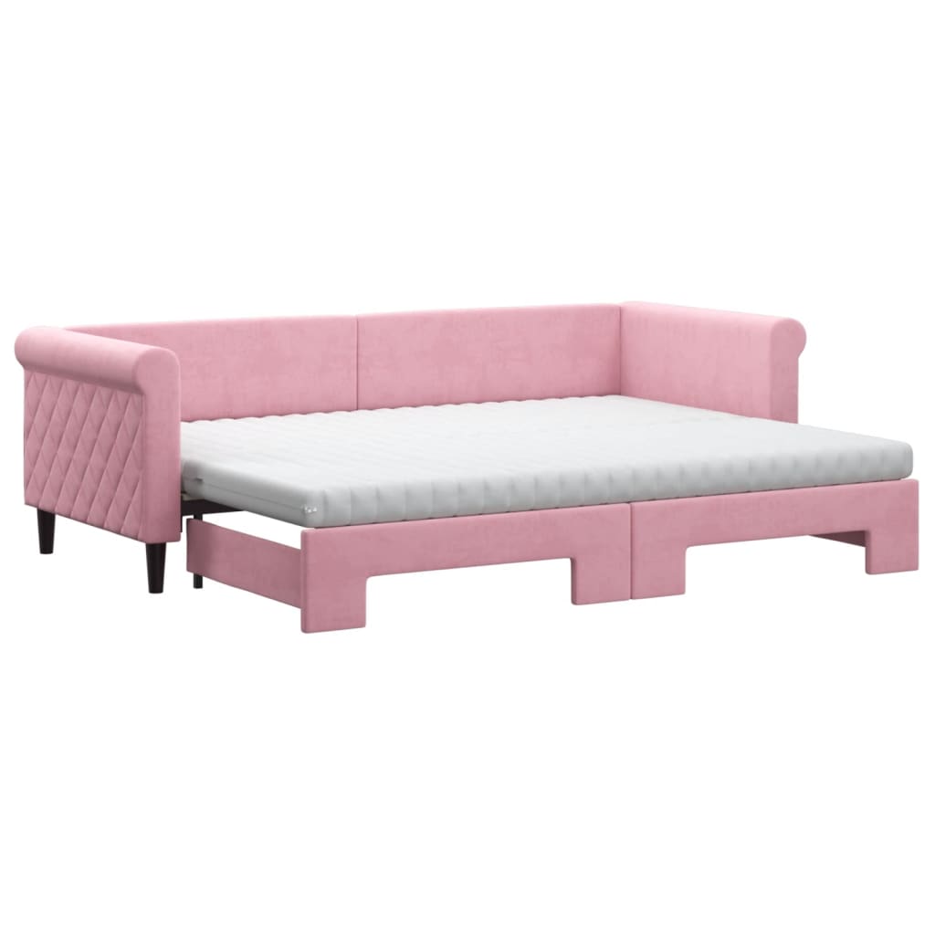 Lit de jour avec lit gigogne et matelas rose 80x200 cm velours - XIOS