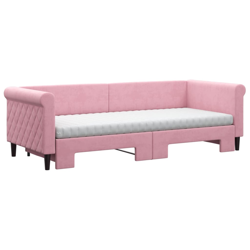 Lit de jour avec lit gigogne et matelas rose 80x200 cm velours
