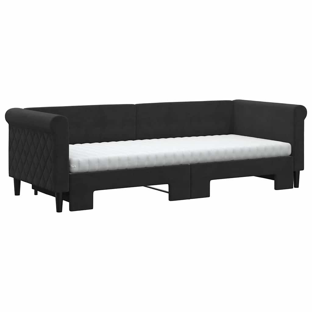 Lit de jour avec lit gigogne et matelas noir 80x200 cm velours - XIOS