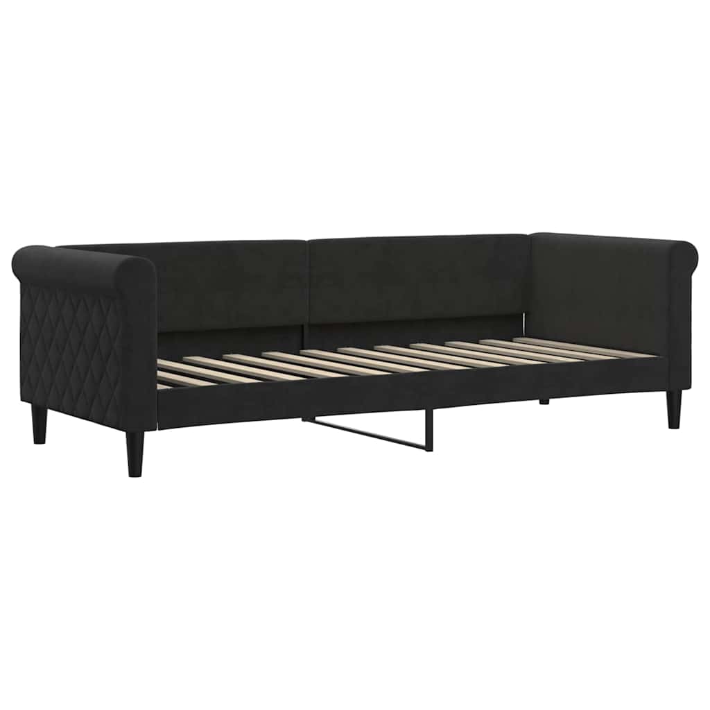 Lit de jour avec lit gigogne et matelas noir 80x200 cm velours - XIOS