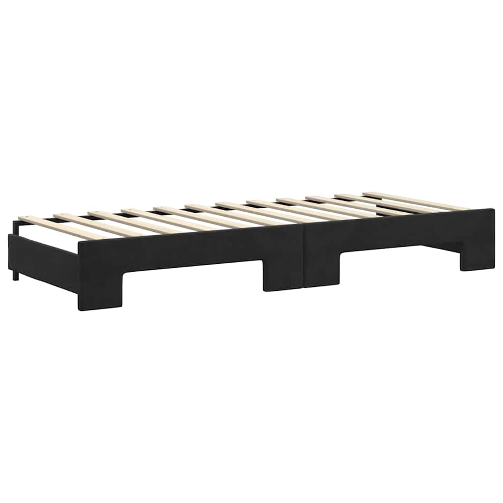 Lit de jour avec lit gigogne et matelas noir 80x200 cm velours - XIOS