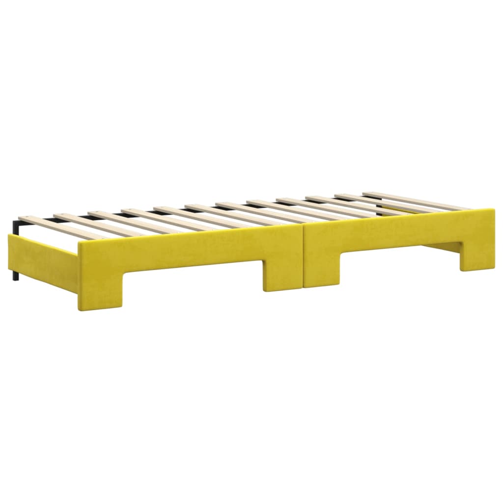 Lit de jour avec lit gigogne et matelas jaune 80x200 cm velours - XIOS