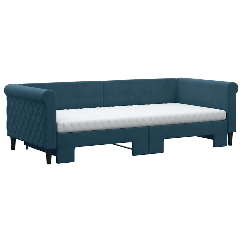 Lit de jour avec lit gigogne et matelas bleu 90x200 cm velours
