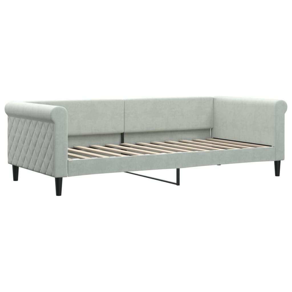 Lit de jour avec gigogne et matelas gris clair 90x200cm velours - XIOS