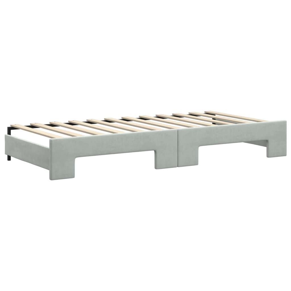 Lit de jour avec gigogne et matelas gris clair 90x200cm velours - XIOS