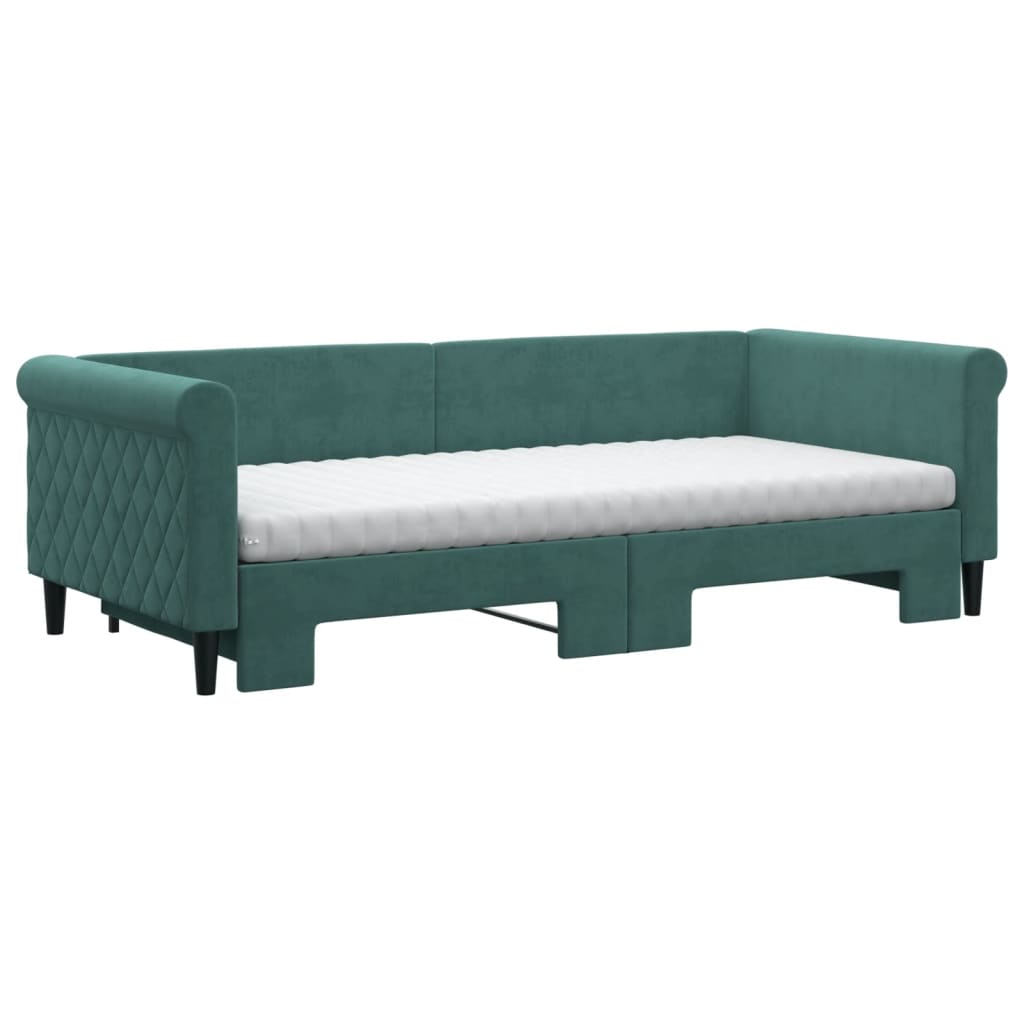 Lit de jour avec gigogne et matelas vert foncé 90x200cm velours - XIOS