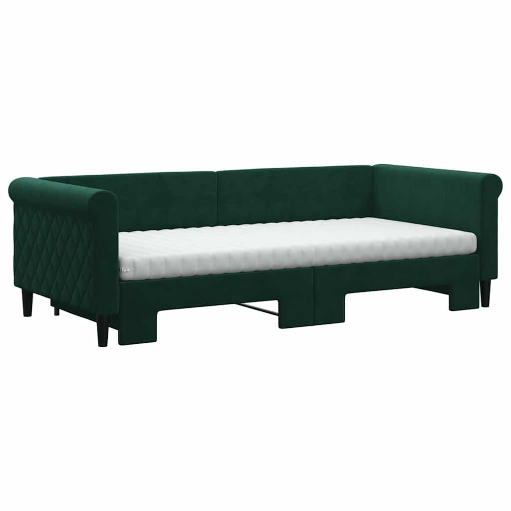 Lit de jour avec gigogne et matelas vert foncé 90x200cm velours - XIOS