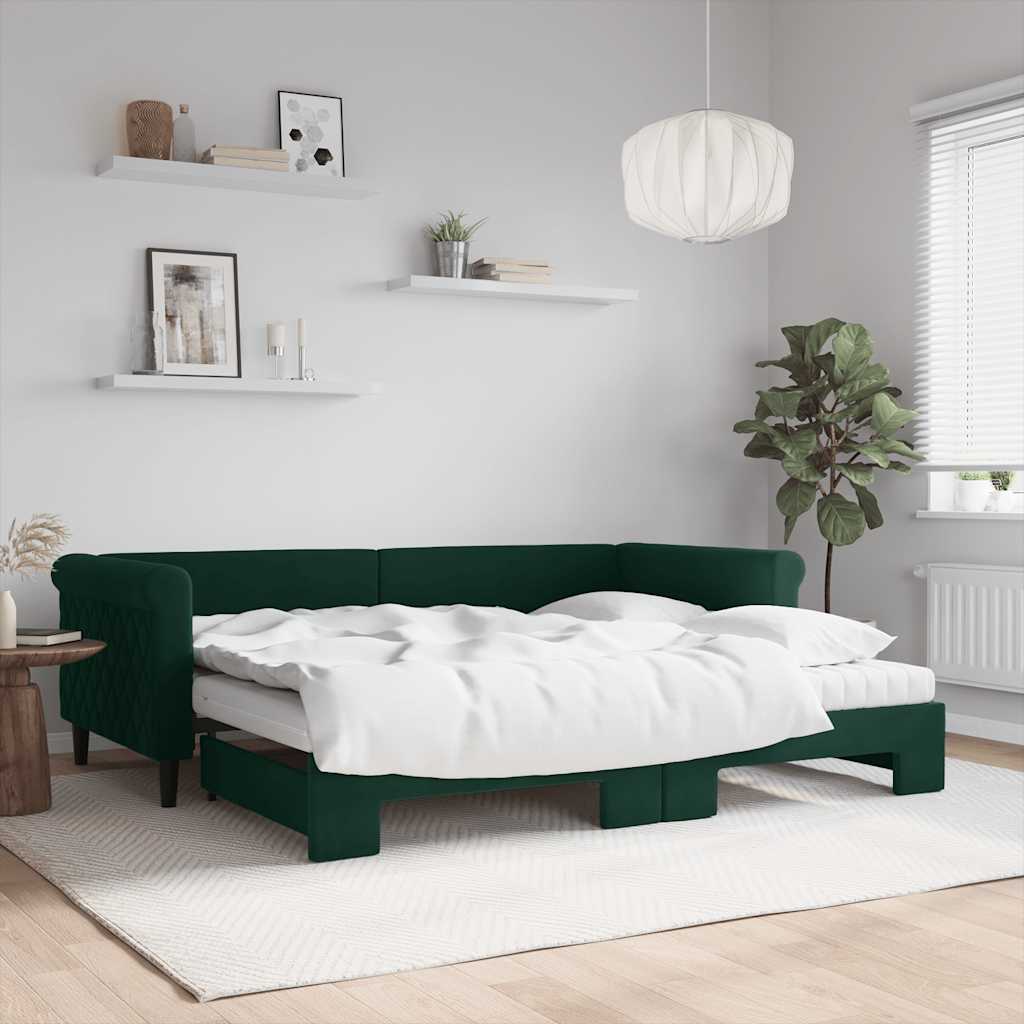 Lit de jour avec gigogne et matelas vert foncé 90x200cm velours - XIOS