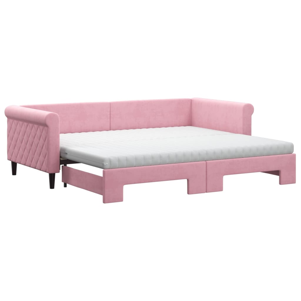 Lit de jour avec gigogne et matelas rose 90x200 cm velours - XIOS
