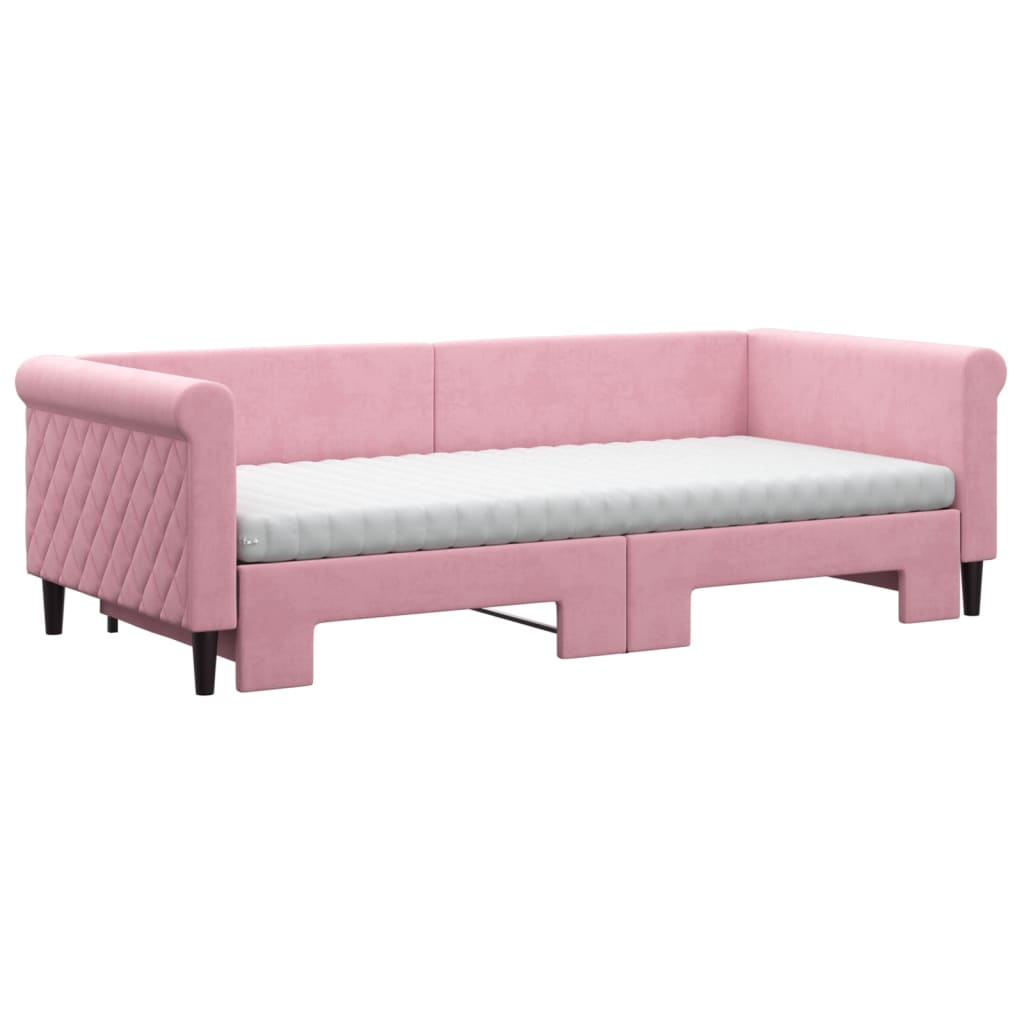 Lit de jour avec gigogne et matelas rose 90x200 cm velours - XIOS