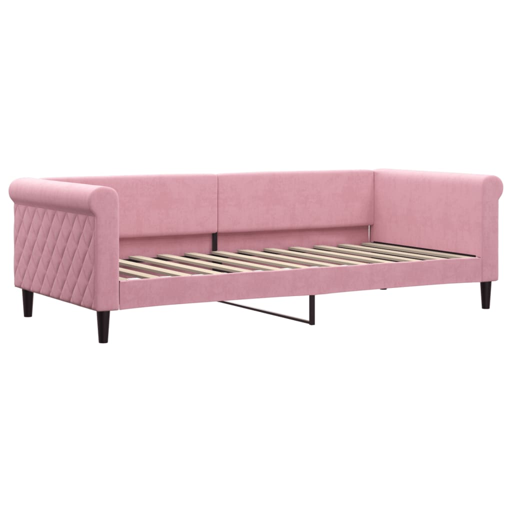 Lit de jour avec gigogne et matelas rose 90x200 cm velours - XIOS