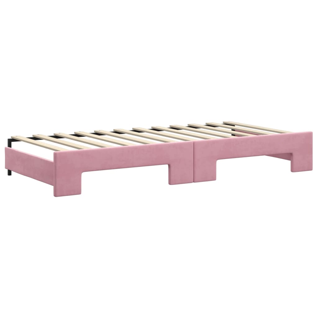 Lit de jour avec gigogne et matelas rose 90x200 cm velours - XIOS