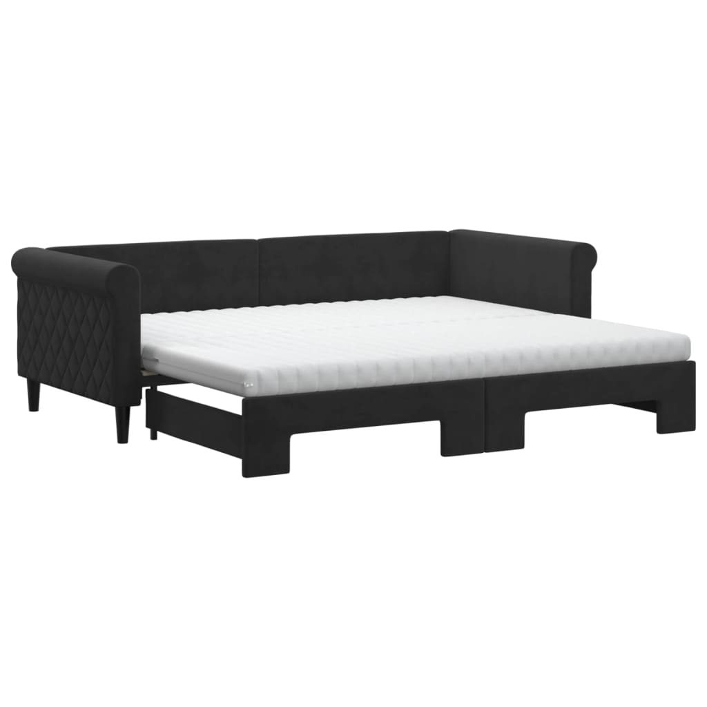 Lit de jour avec gigogne et matelas noir 90x200 cm velours - XIOS