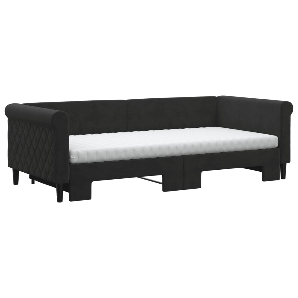 Lit de jour avec gigogne et matelas noir 90x200 cm velours - XIOS