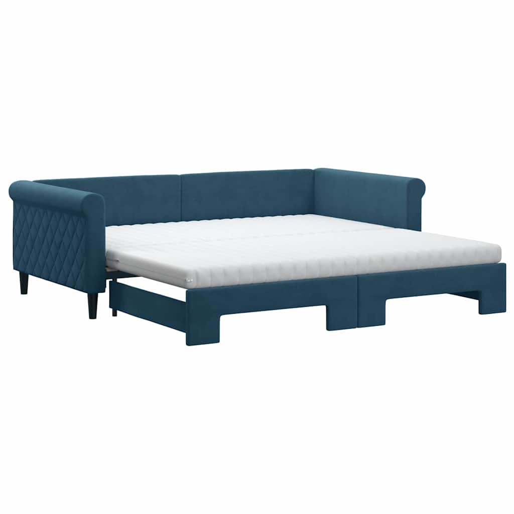 Lit de jour avec lit gigogne et matelas bleu 100x200 cm velours - XIOS