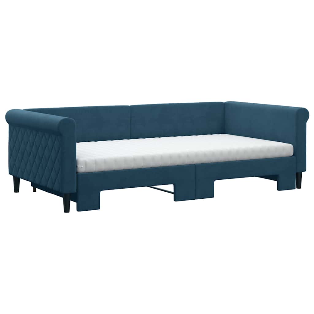 Lit de jour avec lit gigogne et matelas bleu 100x200 cm velours - XIOS