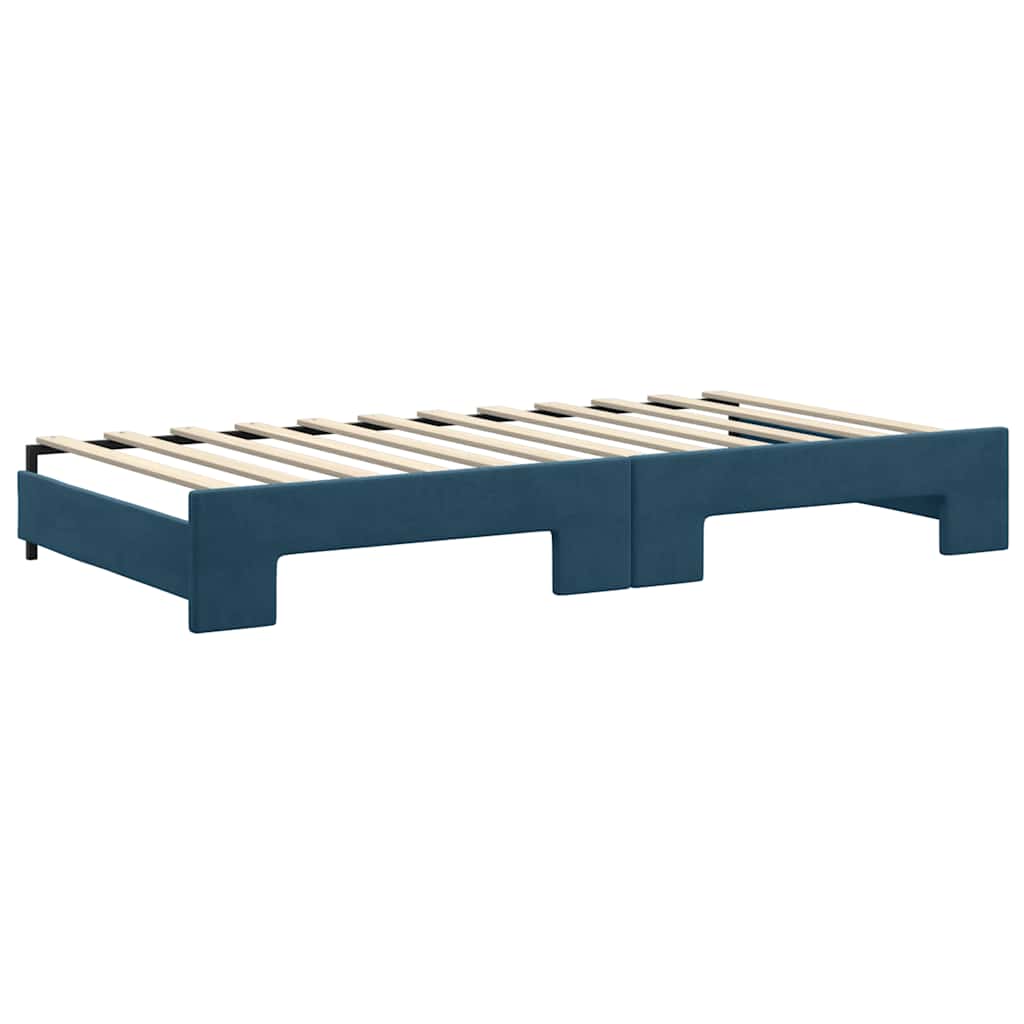 Lit de jour avec lit gigogne et matelas bleu 100x200 cm velours - XIOS