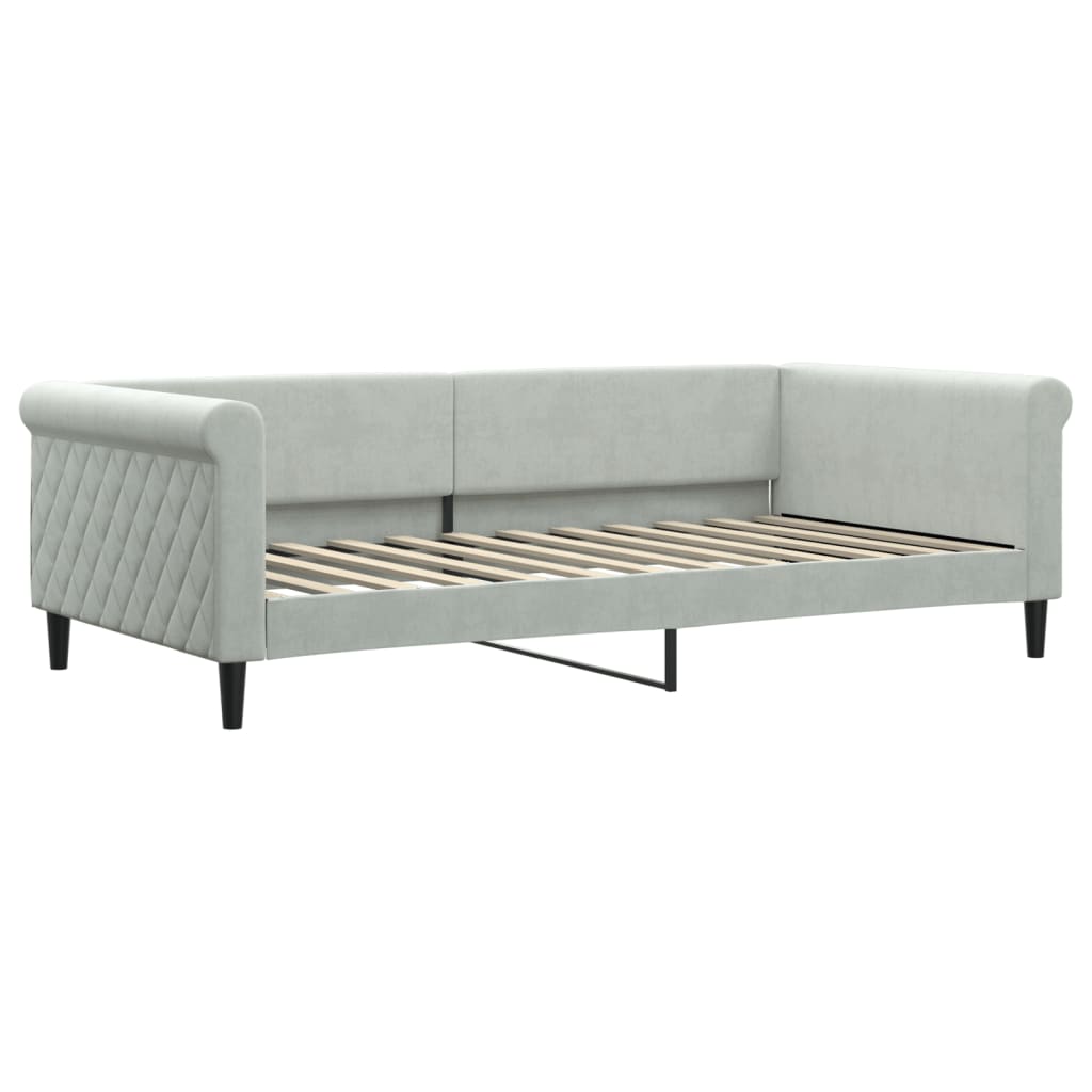 Lit de jour et gigogne et matelas gris clair 100x200 cm velours - XIOS