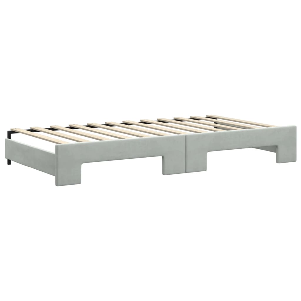 Lit de jour et gigogne et matelas gris clair 100x200 cm velours - XIOS