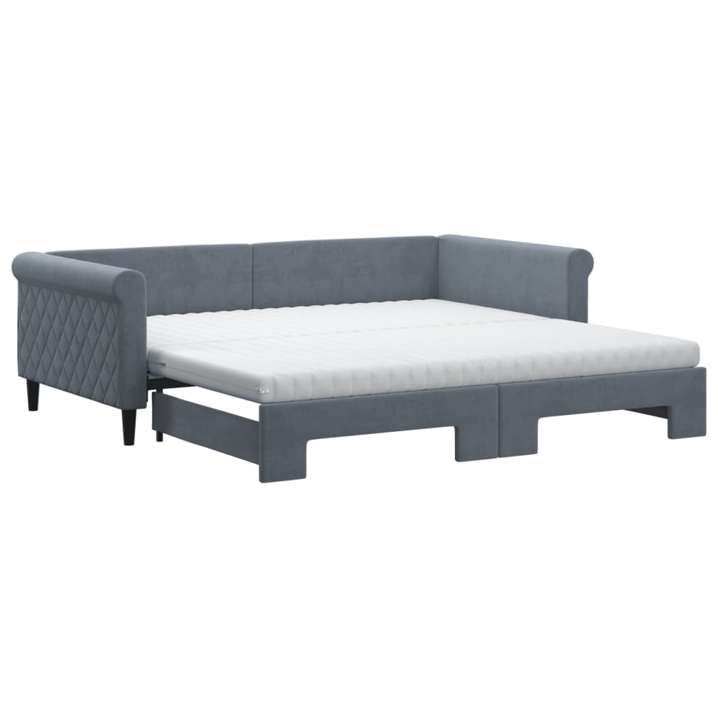 Lit de jour et gigogne et matelas gris foncé 100x200 cm velours