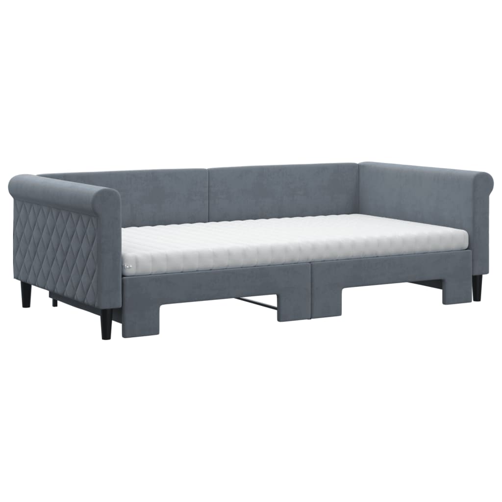 Lit de jour et gigogne et matelas gris foncé 100x200 cm velours